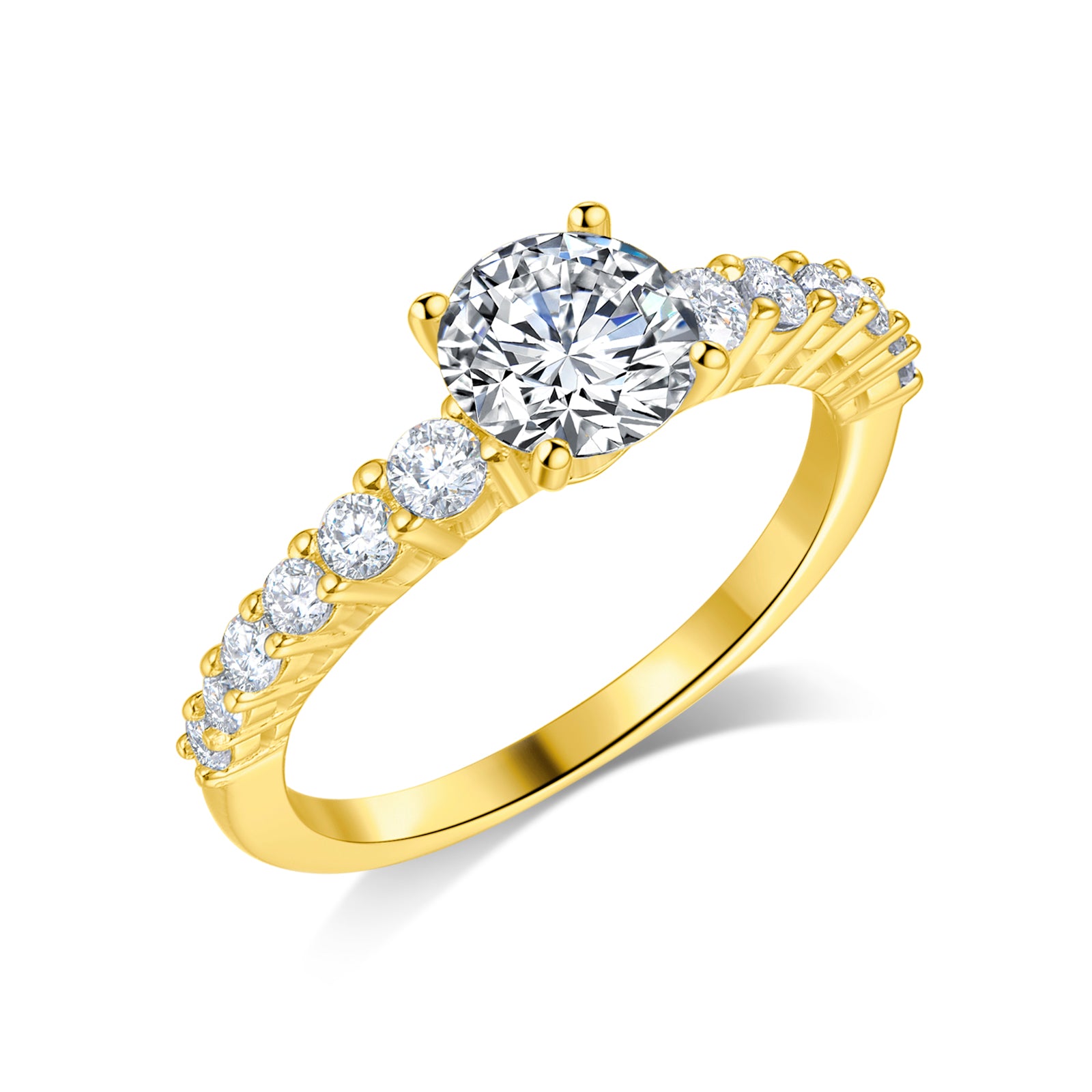 Brilliant Classic Ring in 18 carat gold vermeil featuring a solitaire Moissanite stone, perfect for daily wear or as a thoughtful gift.