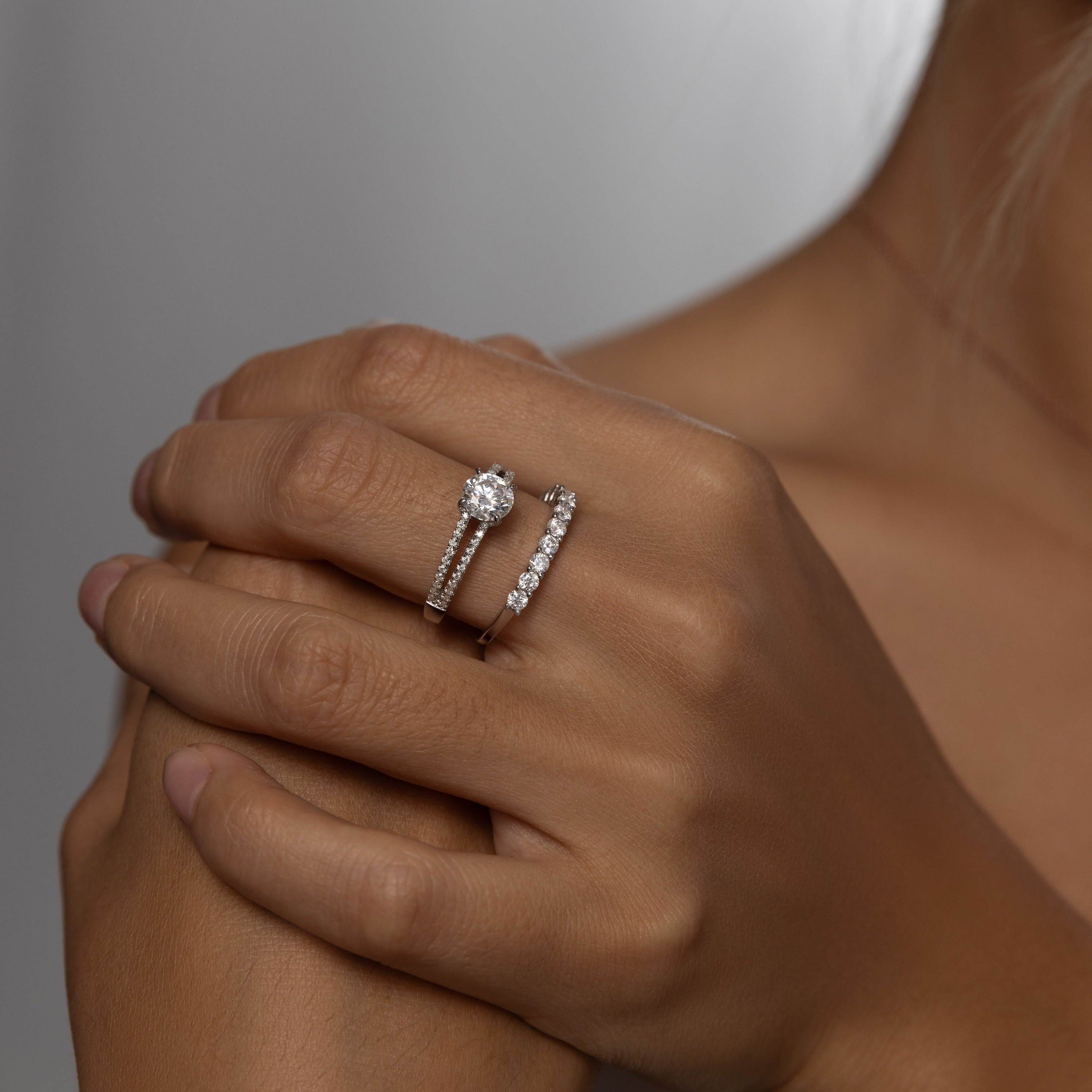 Infinity Sparkle Ring Duo, White Gold