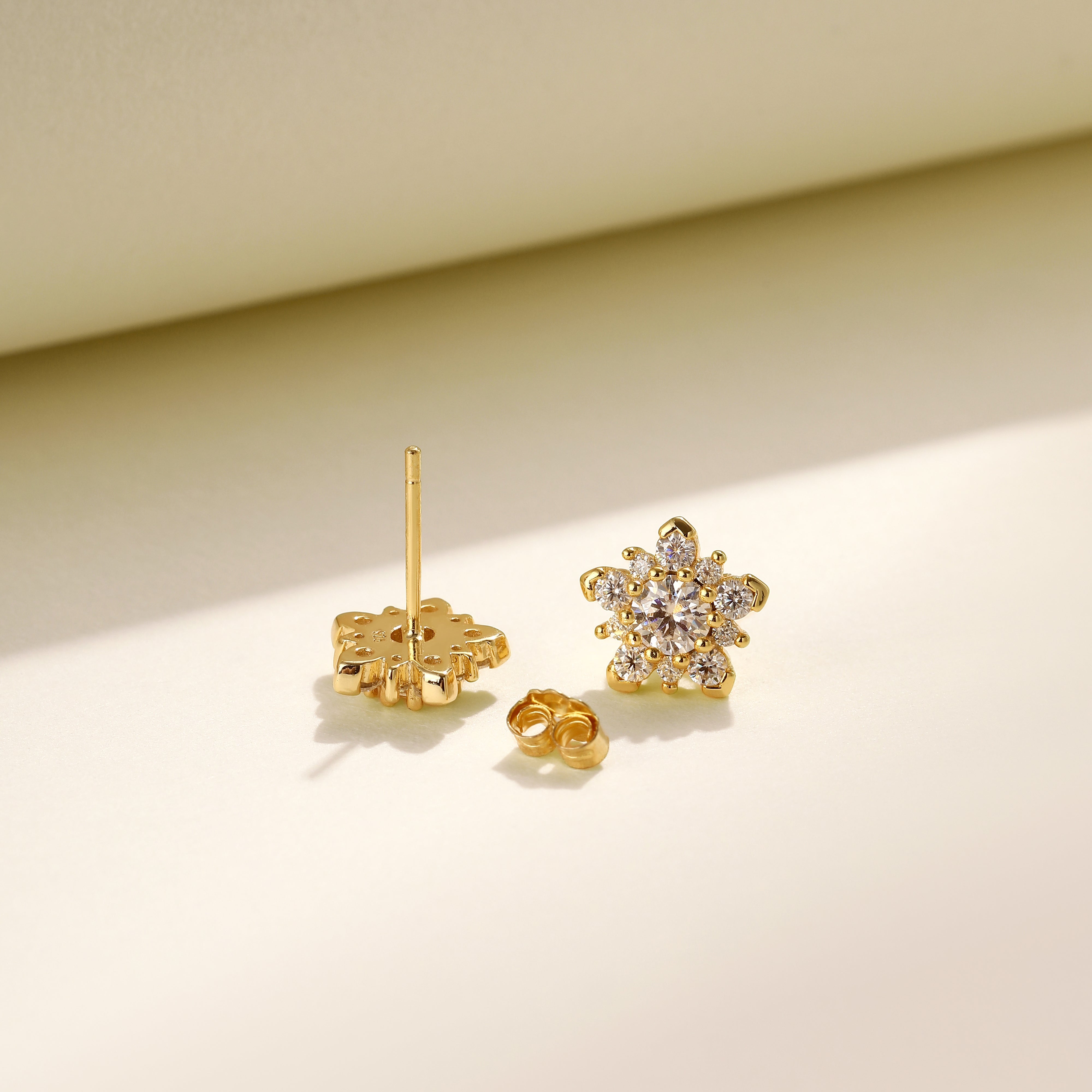 Snowflake Sparkle Studs, Gold Vermeil