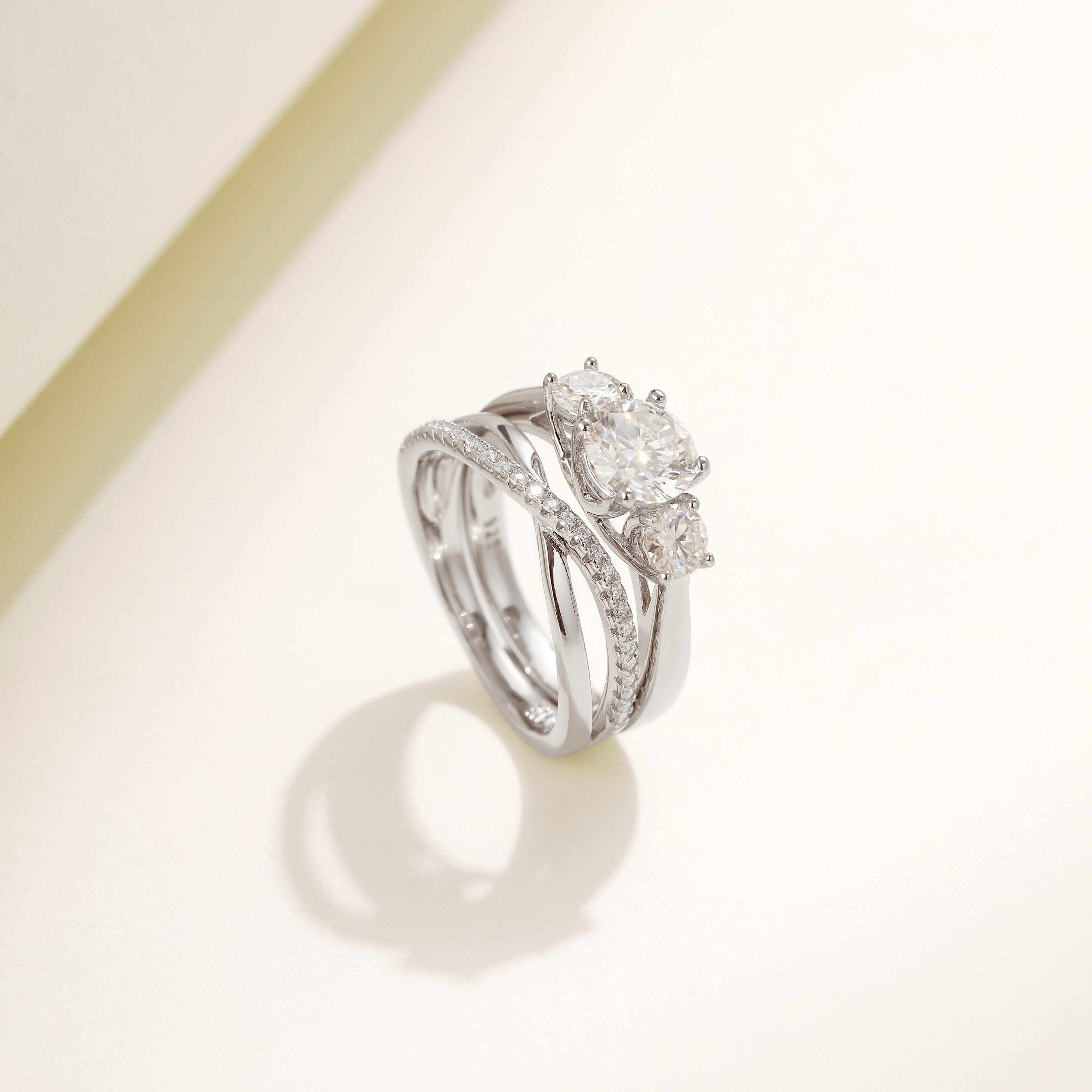 Trinity Glow Ring Duo, White Gold